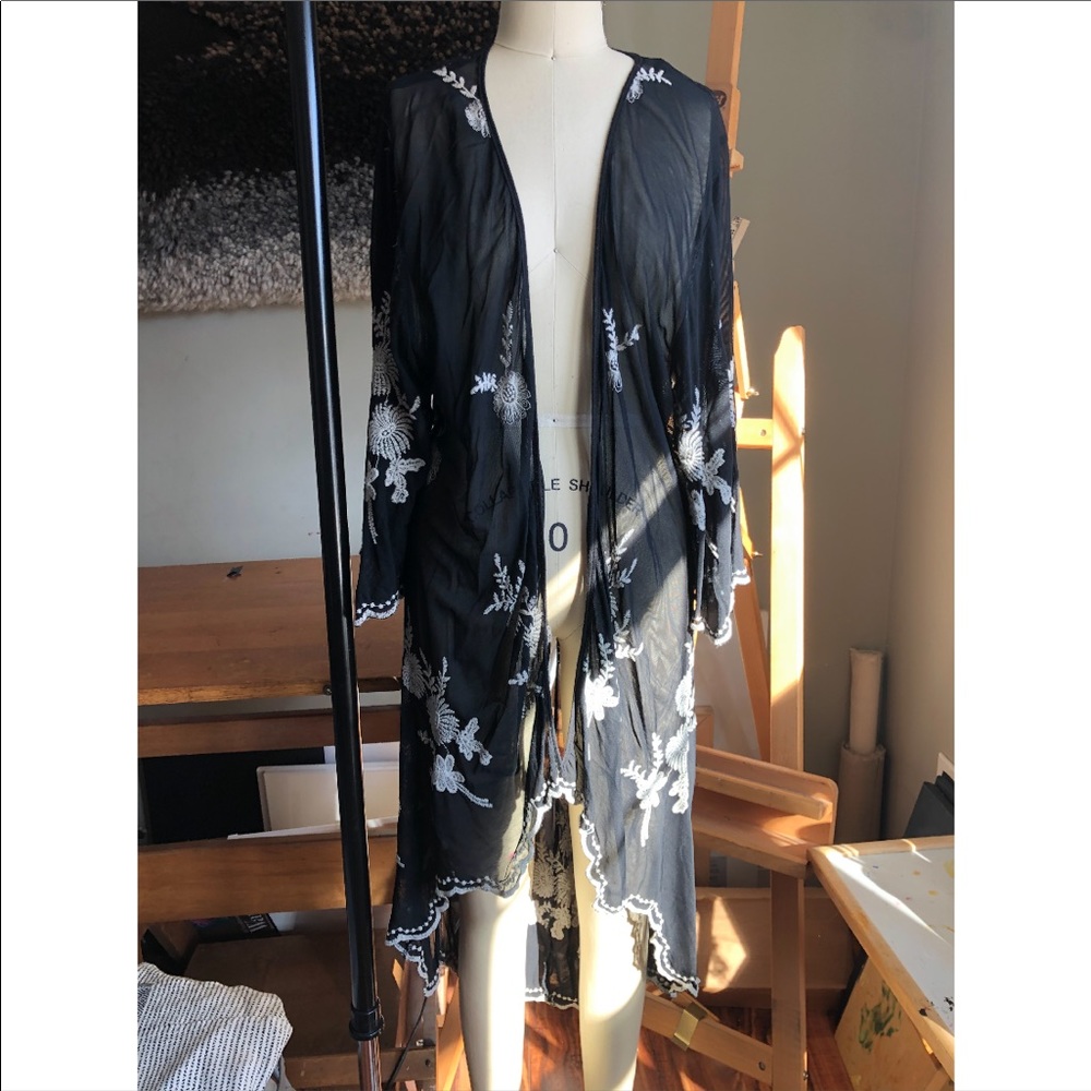 Embroidered black kimono duster boho festival